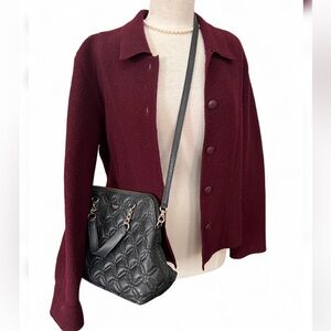 Vintage Ann Taylor 100% Wool Burgundy Boiled Wool Jacket - Size L